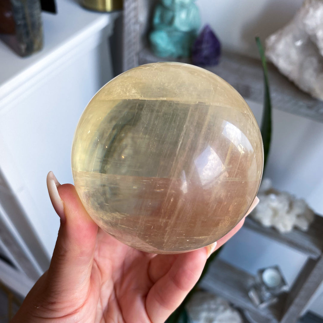 Dimensional Honey Calcite Sphere 