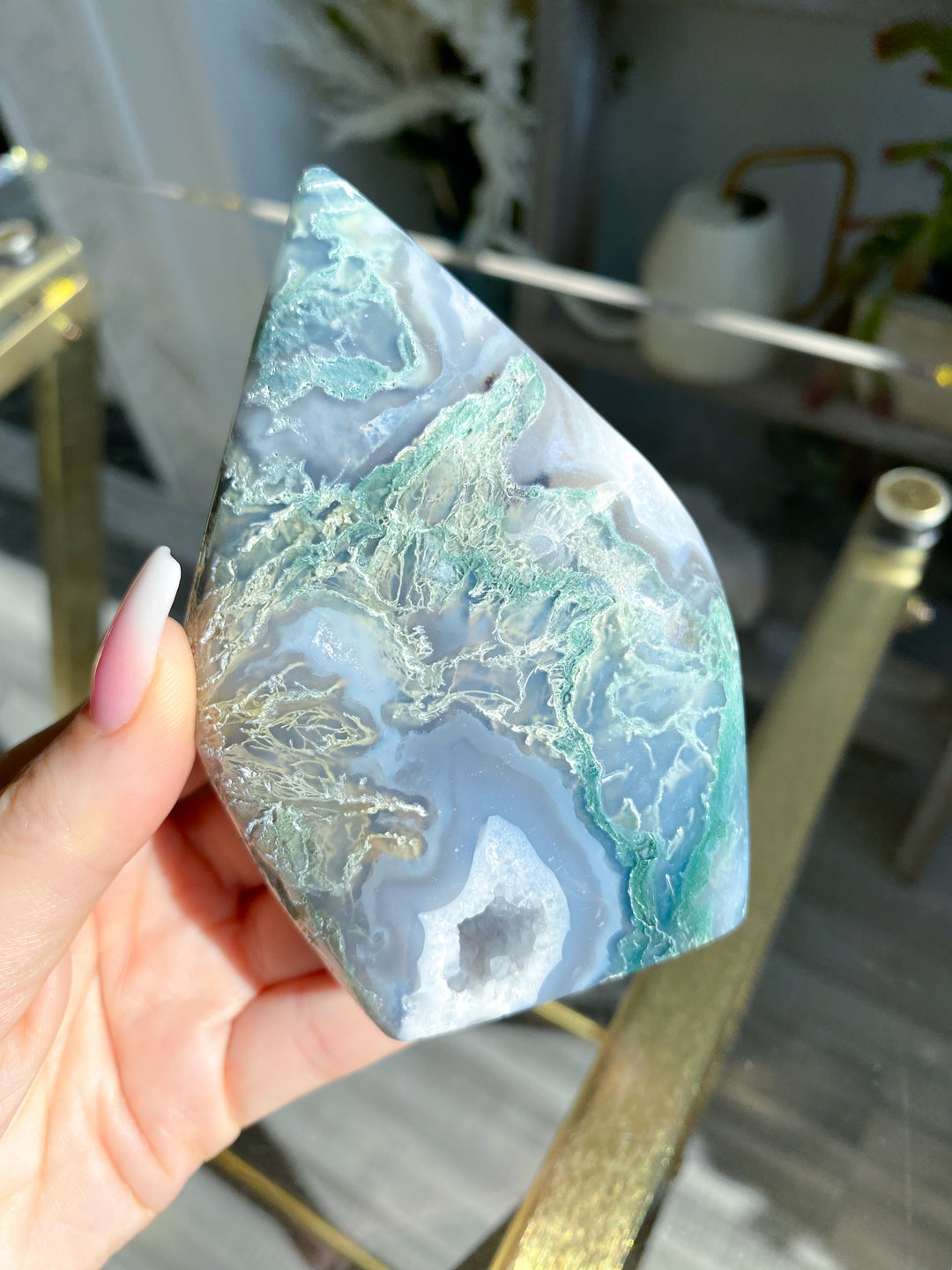 Drusy Large Moss Agate Flame #5