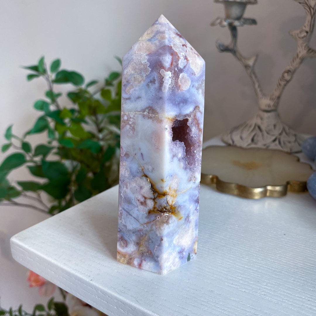 Pink, Purple Amethyst and Flower Agate Tower 
