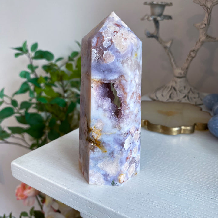 Pink, Purple Amethyst and Flower Agate Tower 