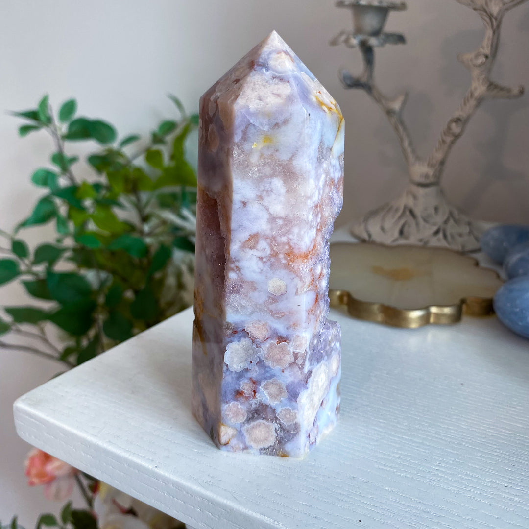 Pink, Purple Amethyst and Flower Agate Tower 