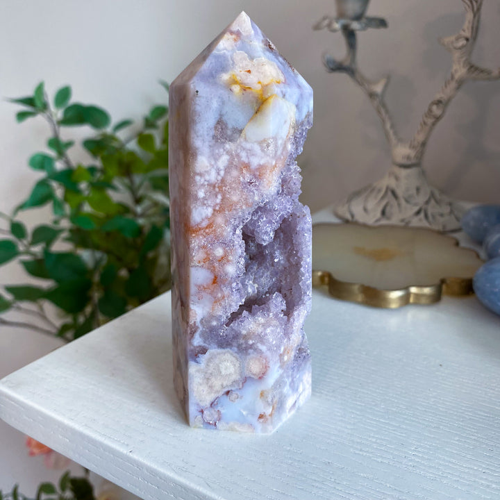 Pink, Purple Amethyst and Flower Agate Tower 