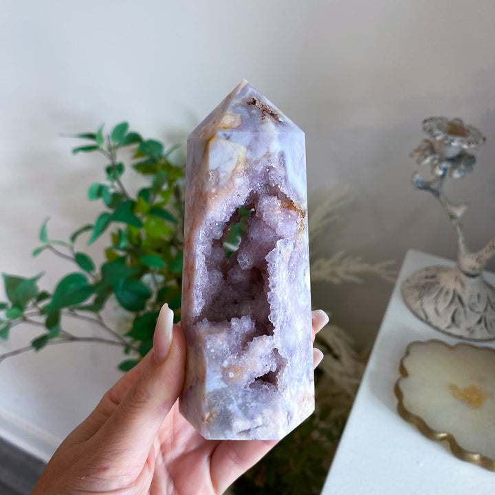 Pink, Purple Amethyst and Flower Agate Tower 