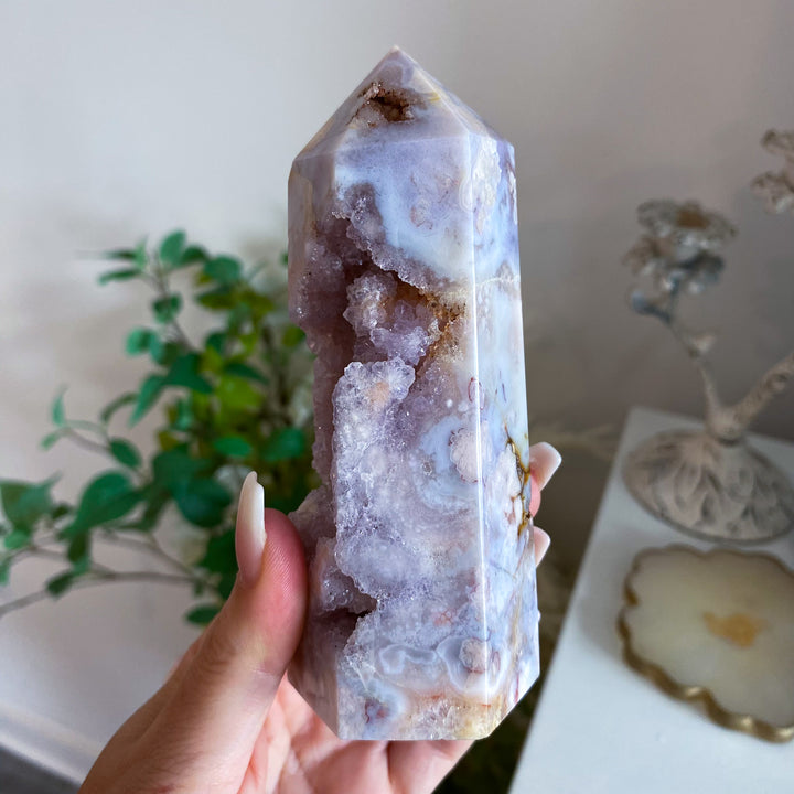 Pink, Purple Amethyst and Flower Agate Tower 