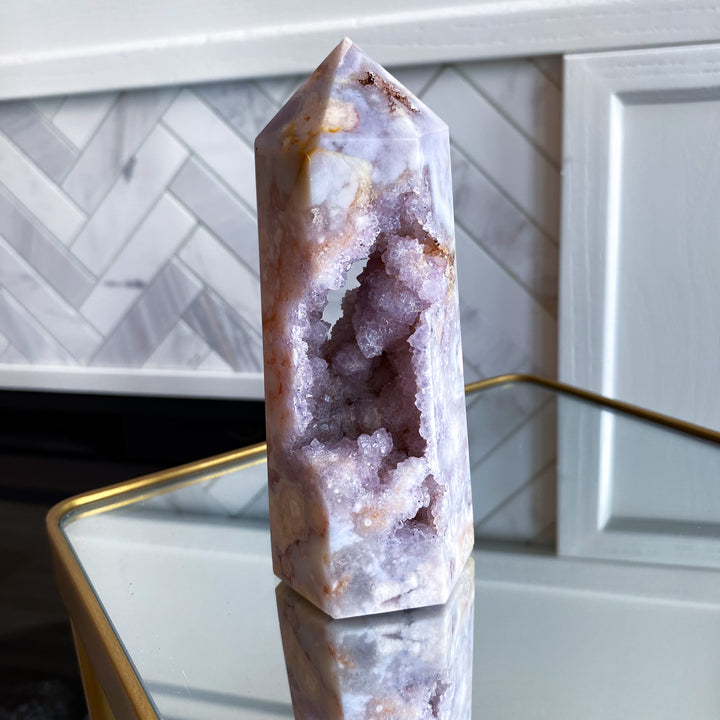 Pink, Purple Amethyst and Flower Agate Tower 