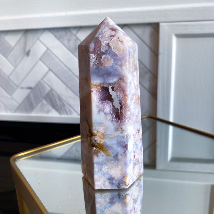 Pink, Purple Amethyst and Flower Agate Tower 
