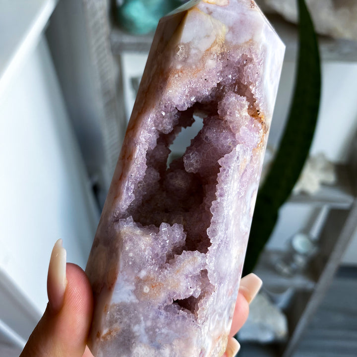 Pink, Purple Amethyst and Flower Agate Tower 