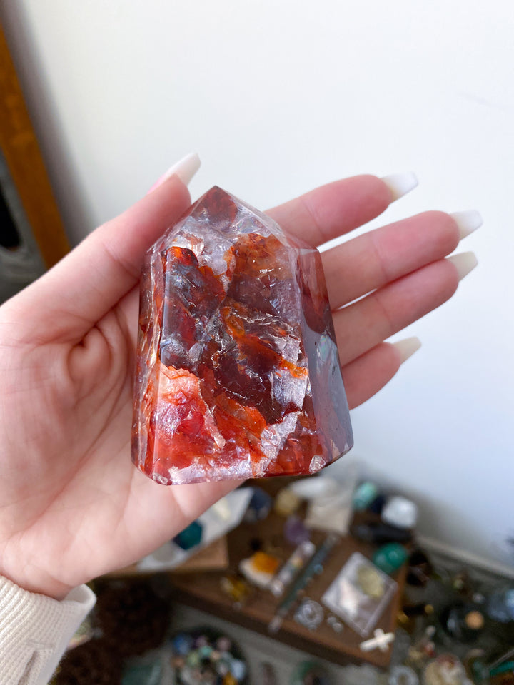 Chunky, Vibrant Fire Quartz Tower 2.5" w/ Rainbows