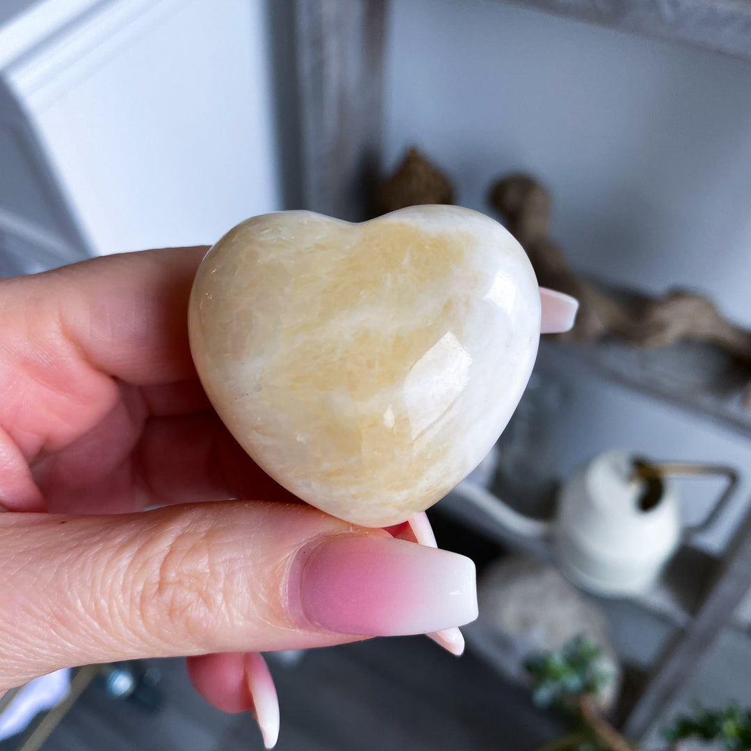 Pale Puffy Yellow Calcite Heart
