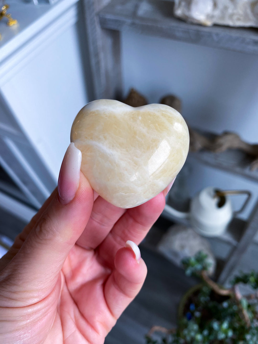 Pale Puffy Yellow Calcite Heart