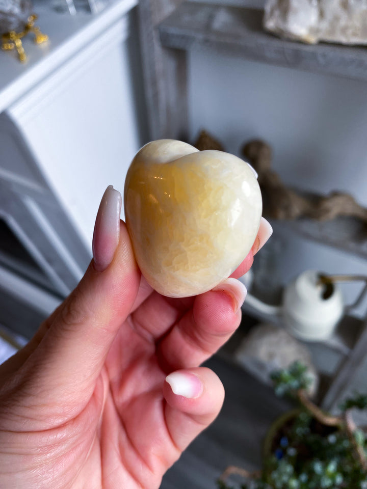 Pale Puffy Yellow Calcite Heart