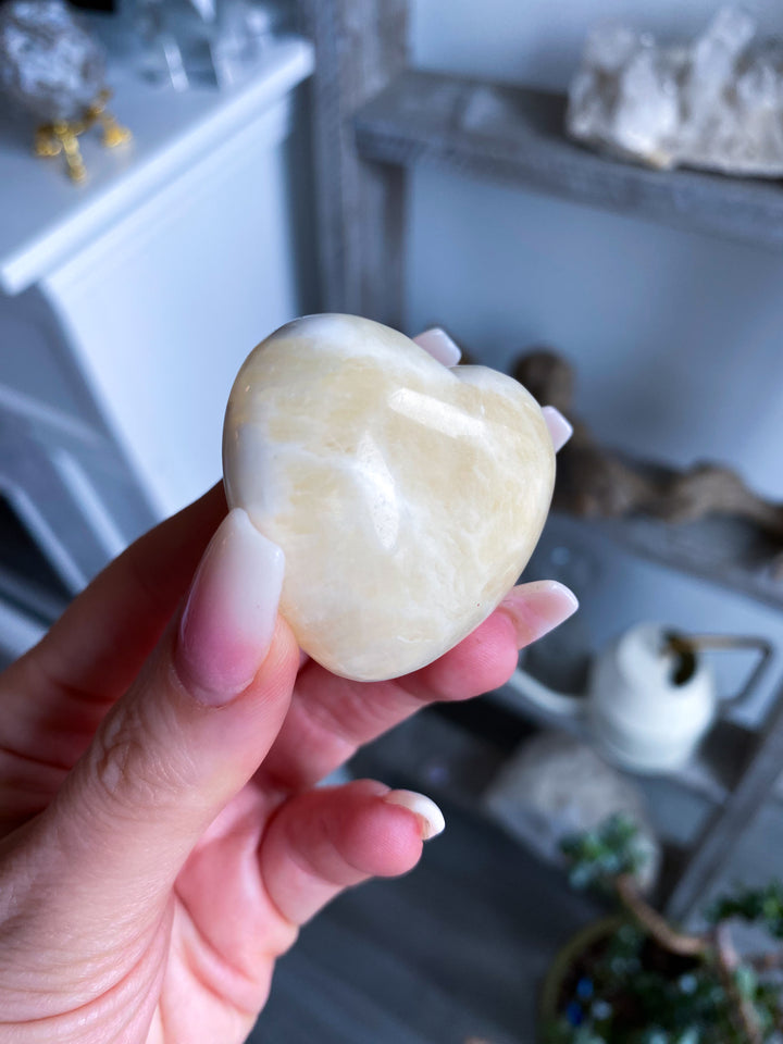 Pale Puffy Yellow Calcite Heart