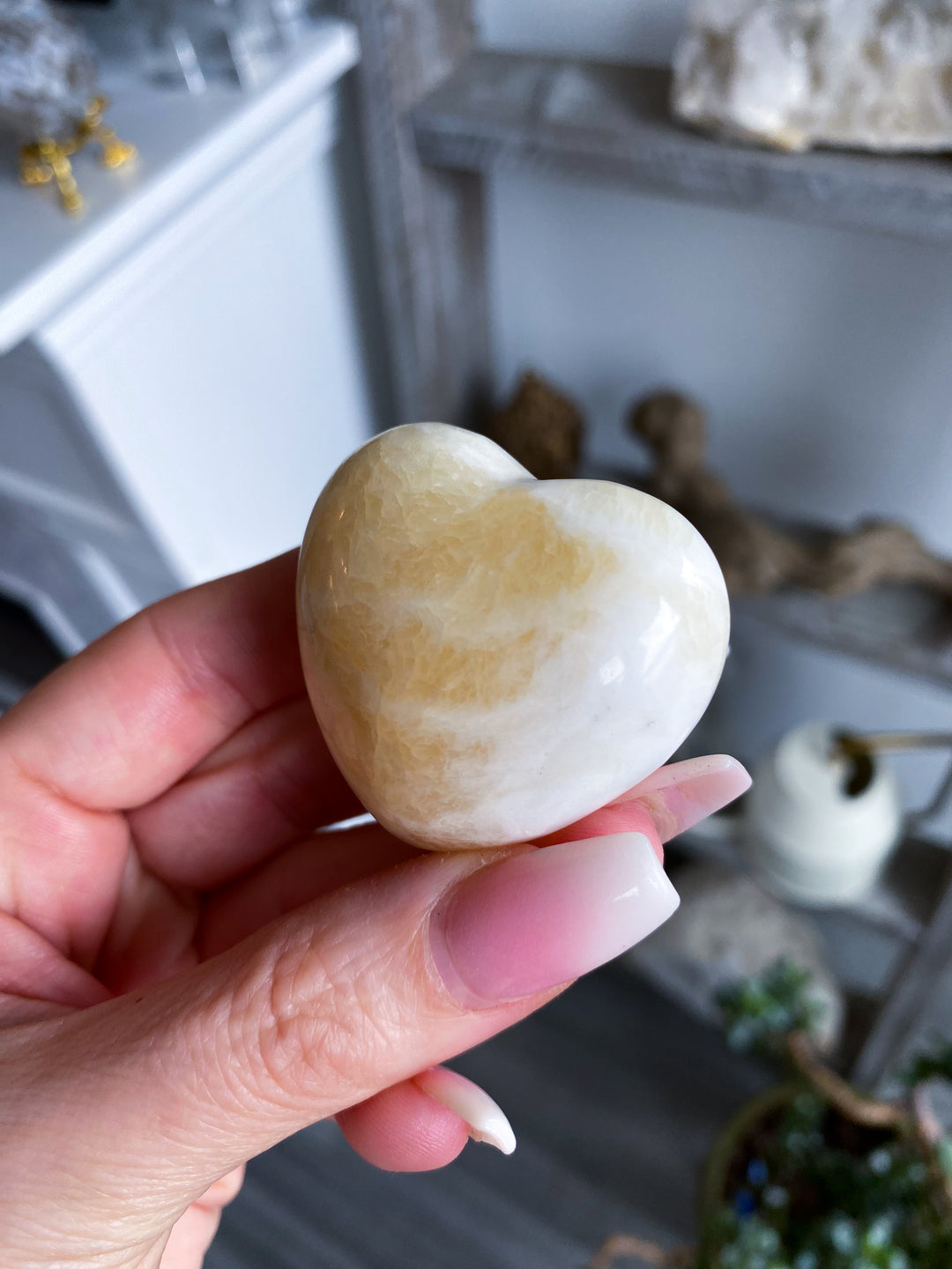 Pale Puffy Yellow Calcite Heart