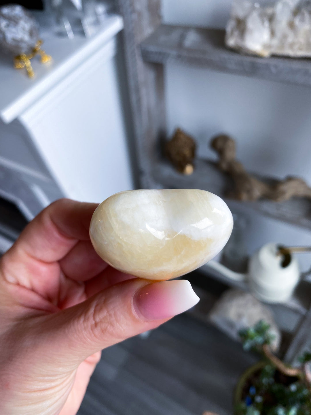 Pale Puffy Yellow Calcite Heart