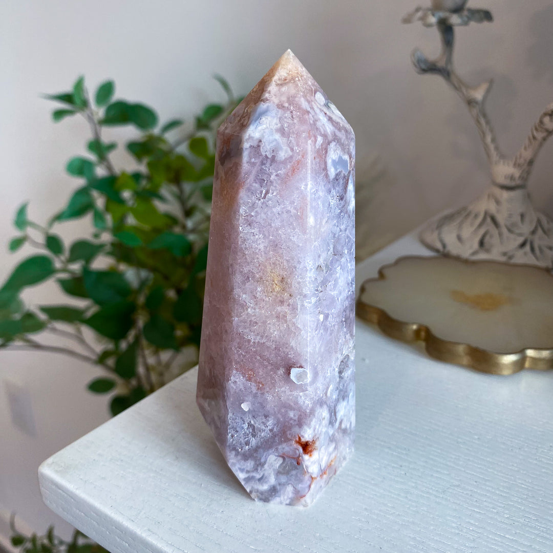 Very Light Pink Amethyst Flower Agate Tower 4.75" 