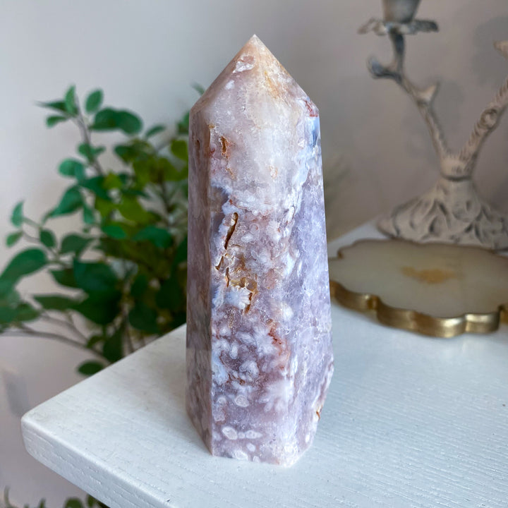 Very Light Pink Amethyst Flower Agate Tower 4.75" 