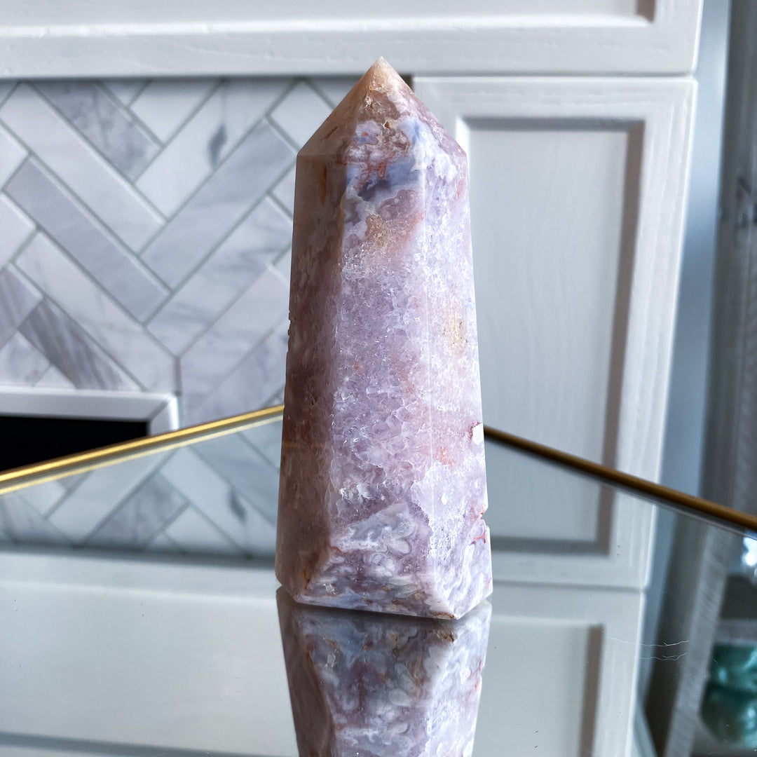 Very Light Pink Amethyst Flower Agate Tower 4.75" 