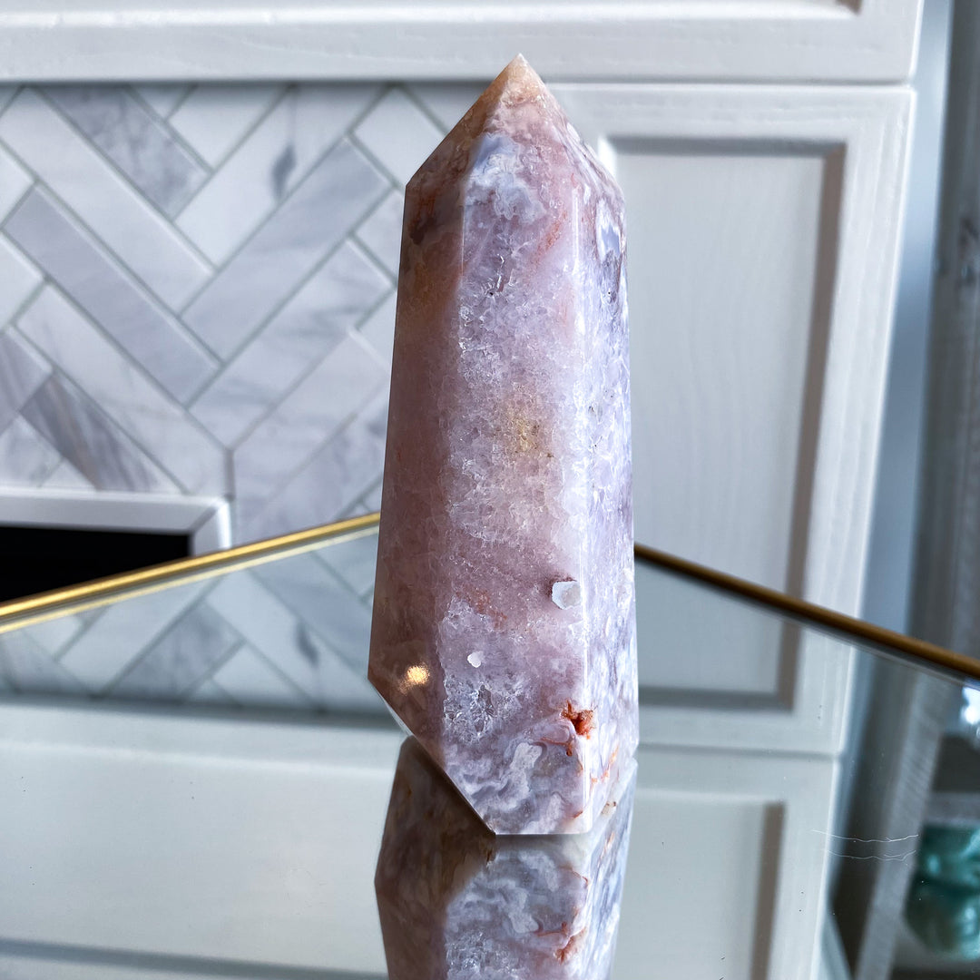 Very Light Pink Amethyst Flower Agate Tower 4.75" 