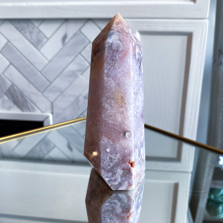 Very Light Pink Amethyst Flower Agate Tower 4.75" 