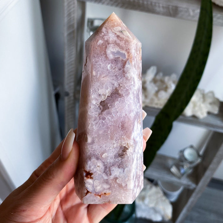 Very Light Pink Amethyst Flower Agate Tower 4.75" 