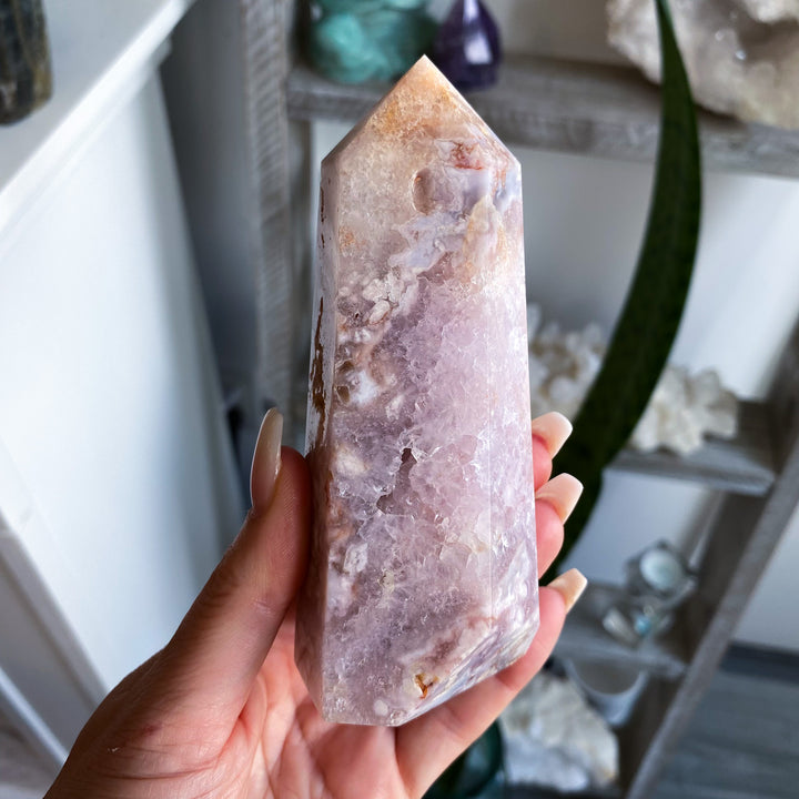 Very Light Pink Amethyst Flower Agate Tower 4.75" 