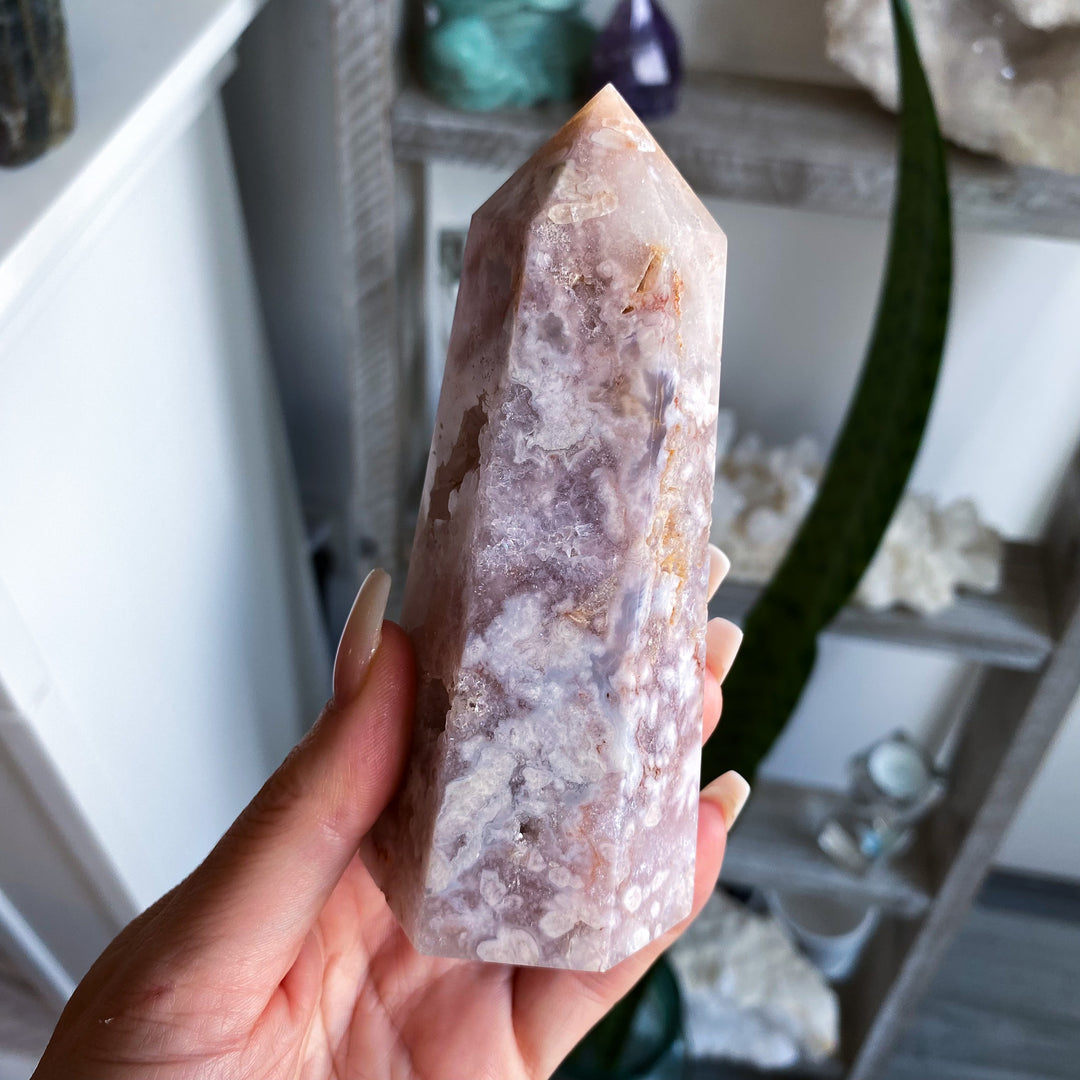 Very Light Pink Amethyst Flower Agate Tower 4.75" 