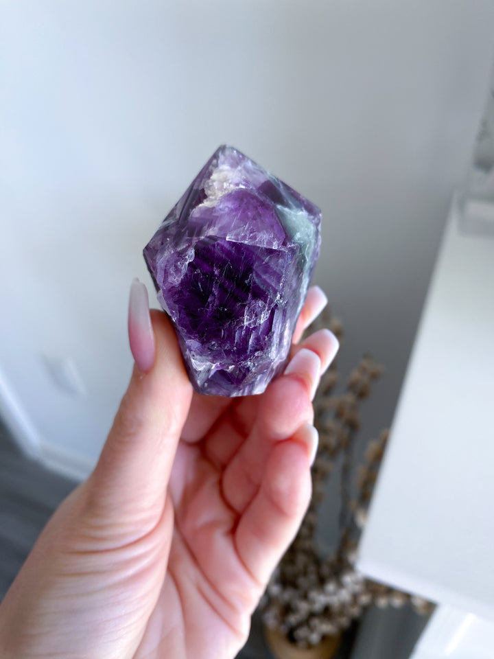 Polished Rainbow Purple Fluorite Point #14