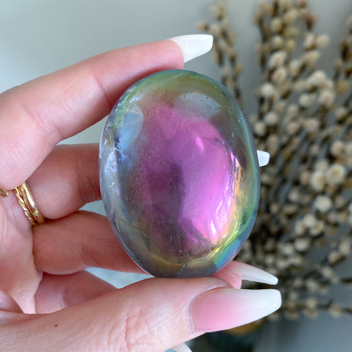 Angel Aura Quartz Palm Stone - Emotional Stability