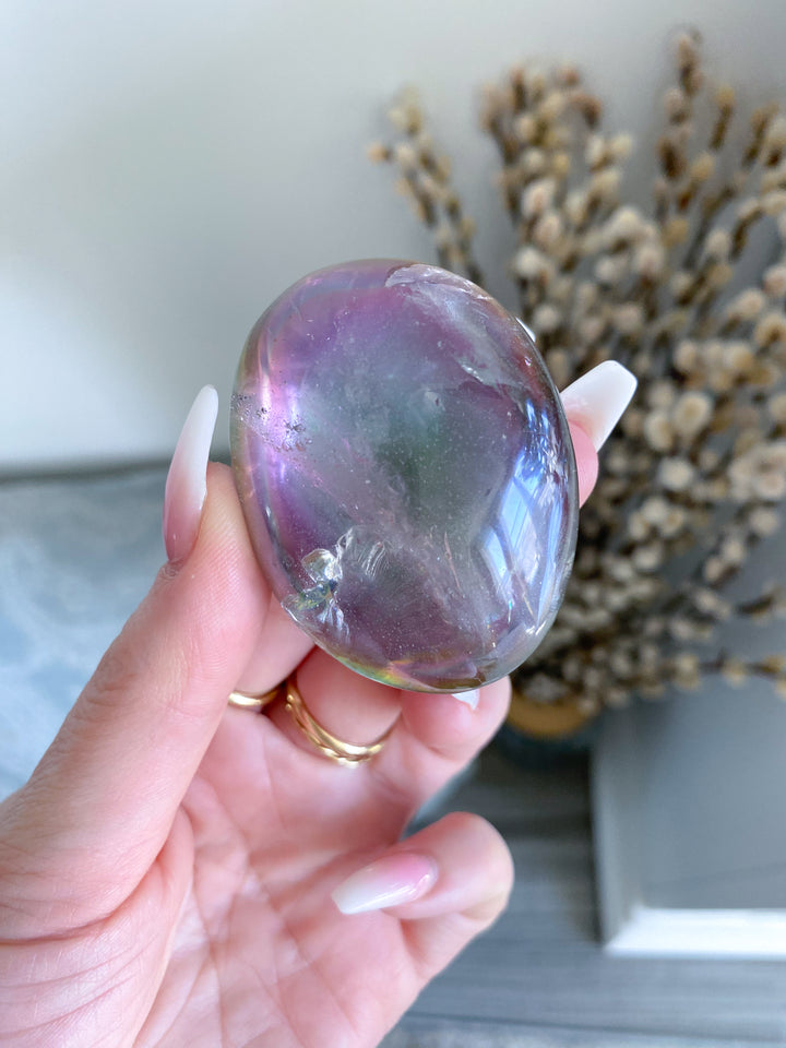 Angel Aura Quartz Palm Stone - Emotional Stability