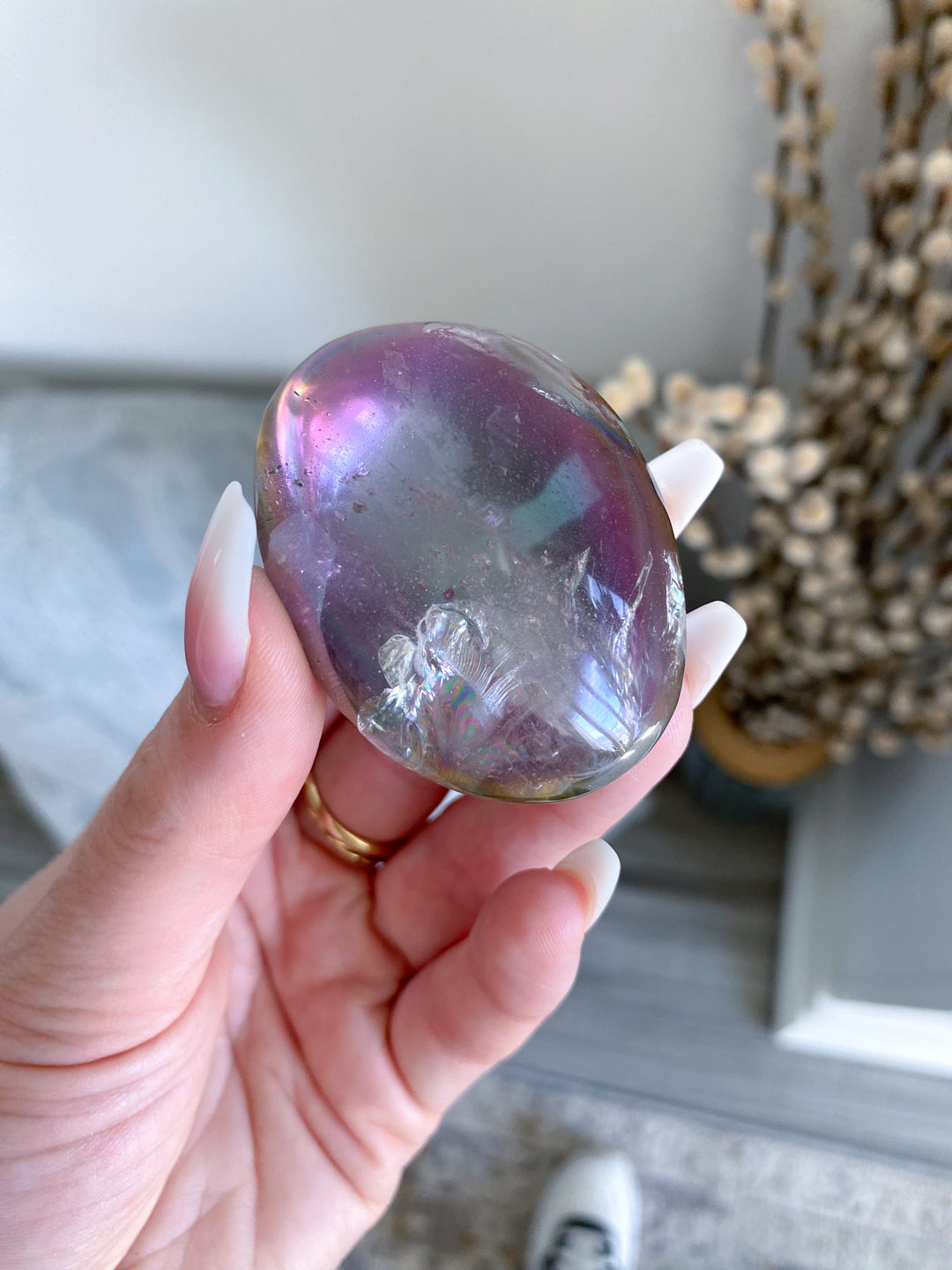 Angel Aura Quartz Palm Stone - Emotional Stability