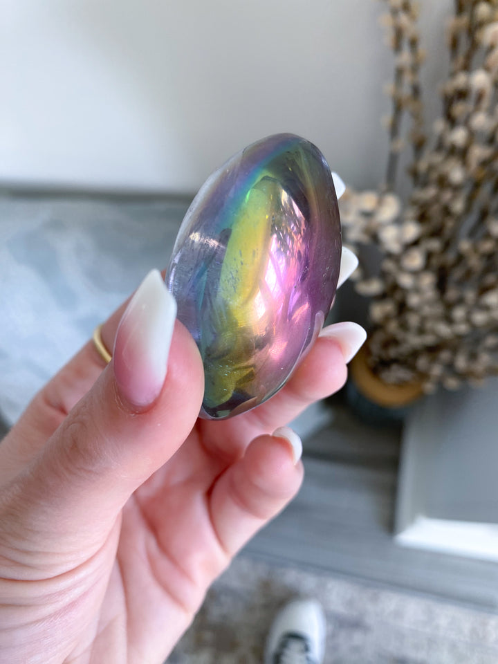 Angel Aura Quartz Palm Stone - Emotional Stability