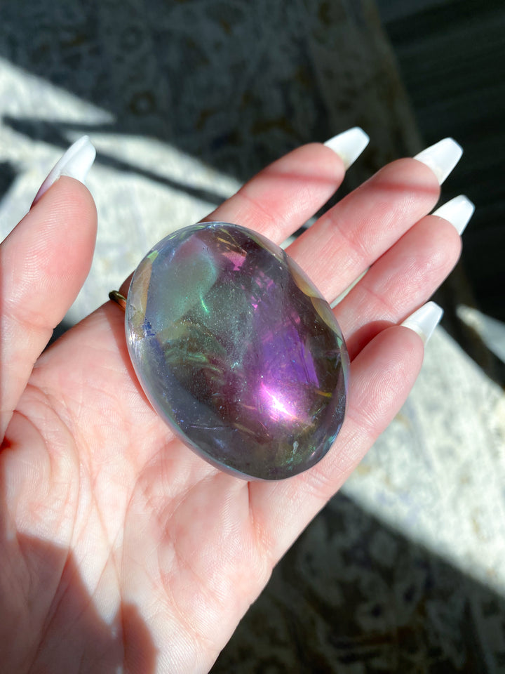 Angel Aura Quartz Palm Stone - Emotional Stability