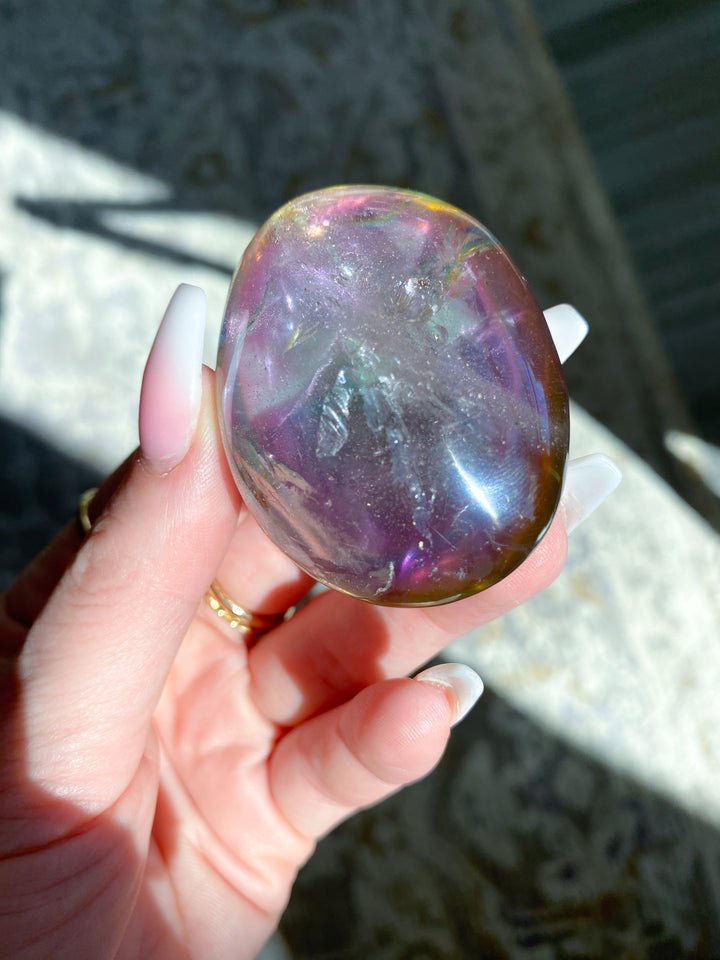 Angel Aura Quartz Palm Stone - Emotional Stability