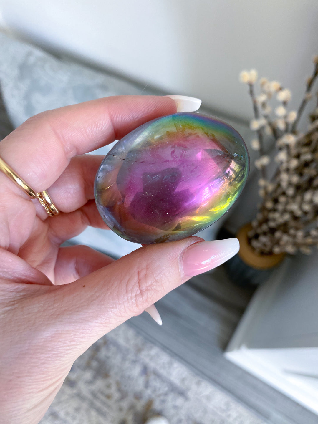 Angel Aura Quartz Palm Stone - Emotional Stability