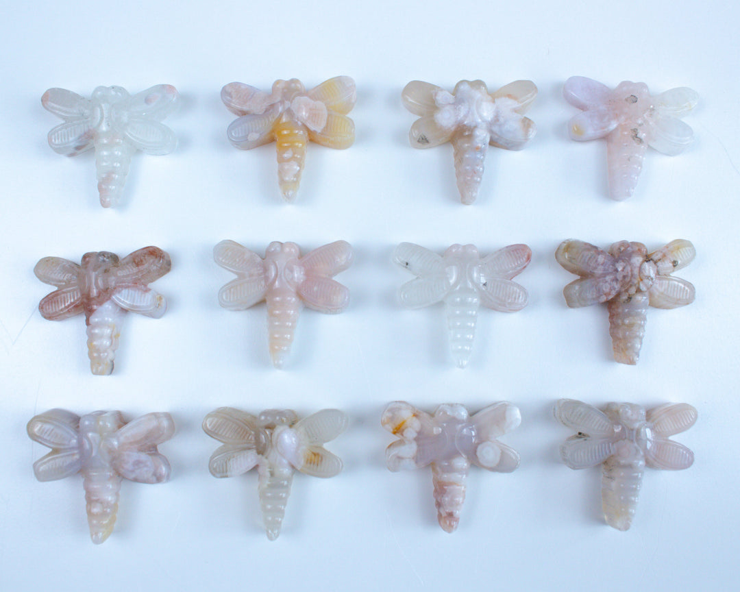 Pink Flower Agate Dragonfly Carving