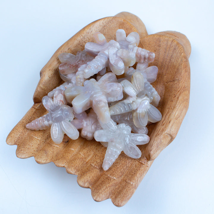 Pink Flower Agate Dragonfly Carving