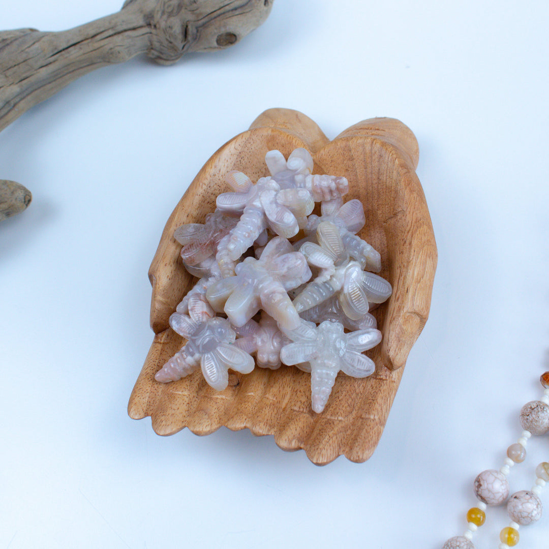 Pink Flower Agate Dragonfly Carving