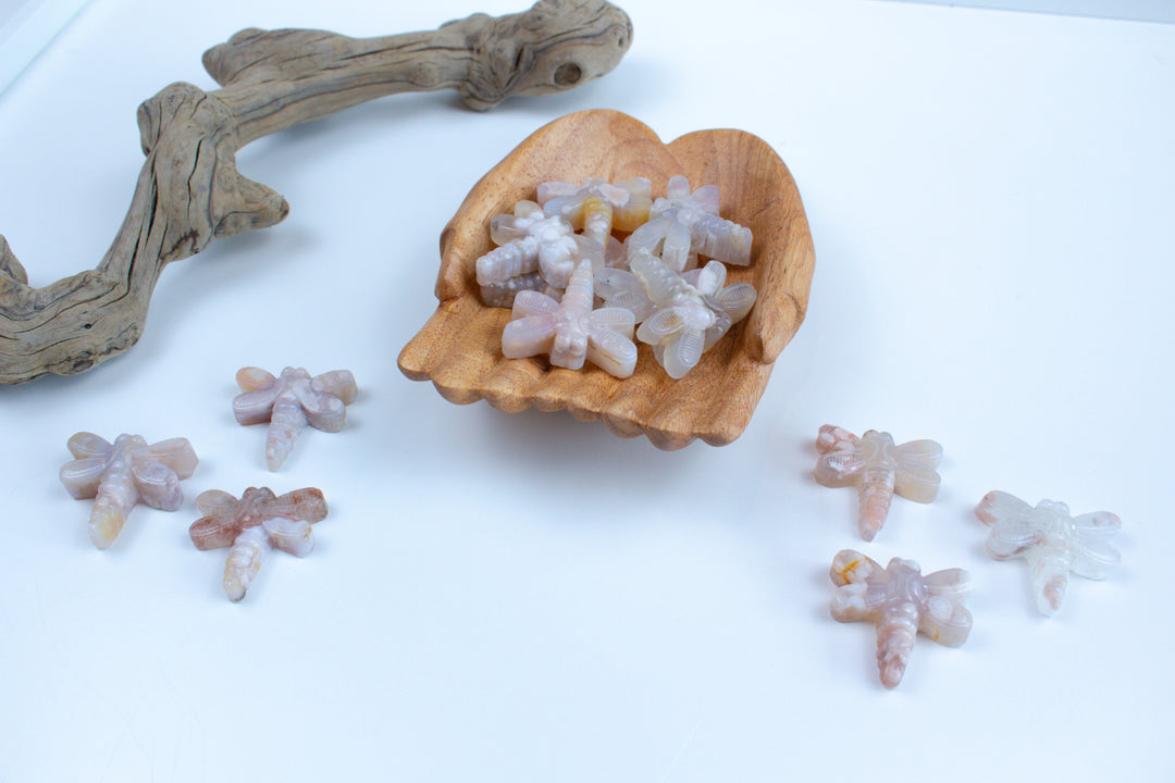 Pink Flower Agate Dragonfly Carving