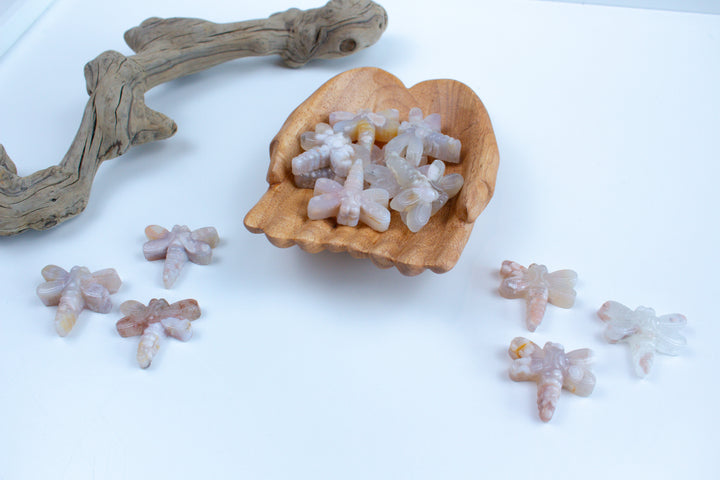 Pink Flower Agate Dragonfly Carving