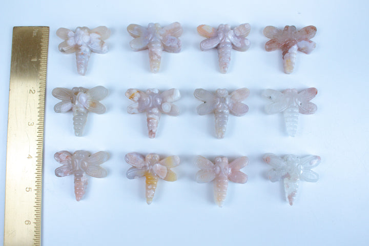 Pink Flower Agate Dragonfly Carving