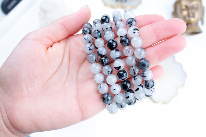 Quartz with Black Tourmaline 6mm or 8mm Bracelet