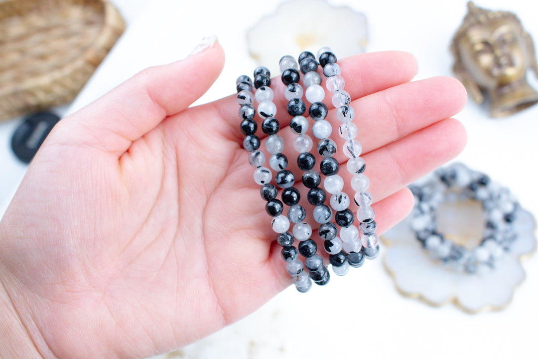 Quartz with Black Tourmaline 6mm or 8mm Bracelet