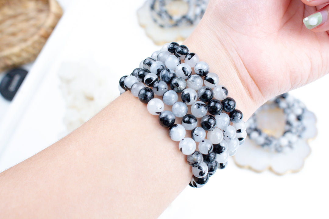 Quartz with Black Tourmaline 6mm or 8mm Bracelet