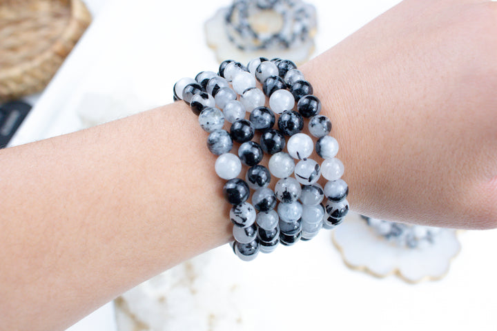 Quartz with Black Tourmaline 6mm or 8mm Bracelet