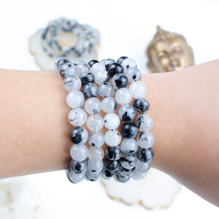 Quartz with Black Tourmaline 6mm or 8mm Bracelet