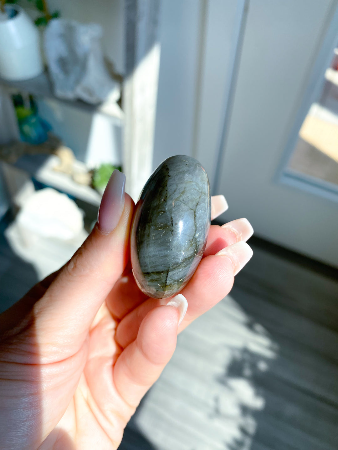 Small FLASHY Sunset Labradorite Palm Stone #17