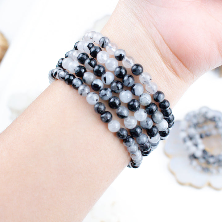 Quartz with Black Tourmaline 6mm or 8mm Bracelet
