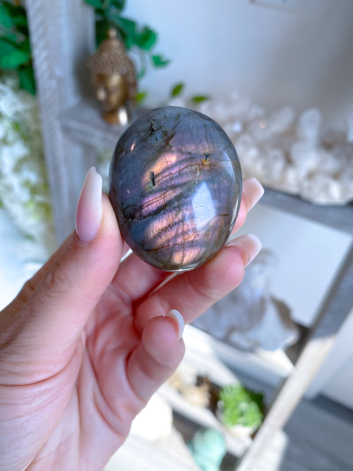 Small FLASHY Sunset Labradorite Palm Stone #17