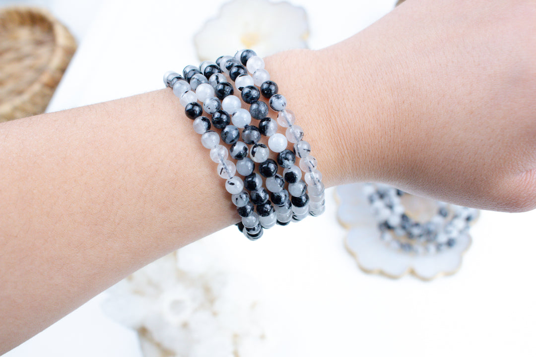Quartz with Black Tourmaline 6mm or 8mm Bracelet