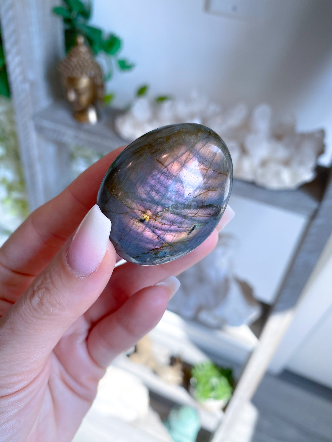 Small FLASHY Sunset Labradorite Palm Stone #17